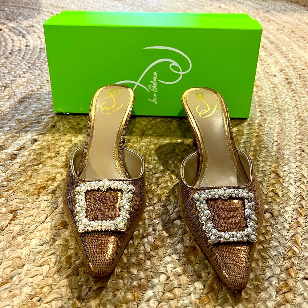 [sam edelman] brit luster kitten heel mule, sz 7.5